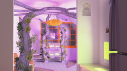 Rendering of a futuristic home in purple light
