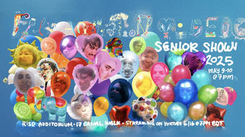 colorful poster with student faces appearing inside balloons