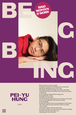 photo of Pei-Yu Hung surrounded by letters forming the word BEING