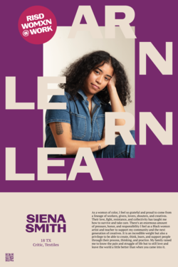 photo of Siena Smith surrounded by letters forming the word LEARN