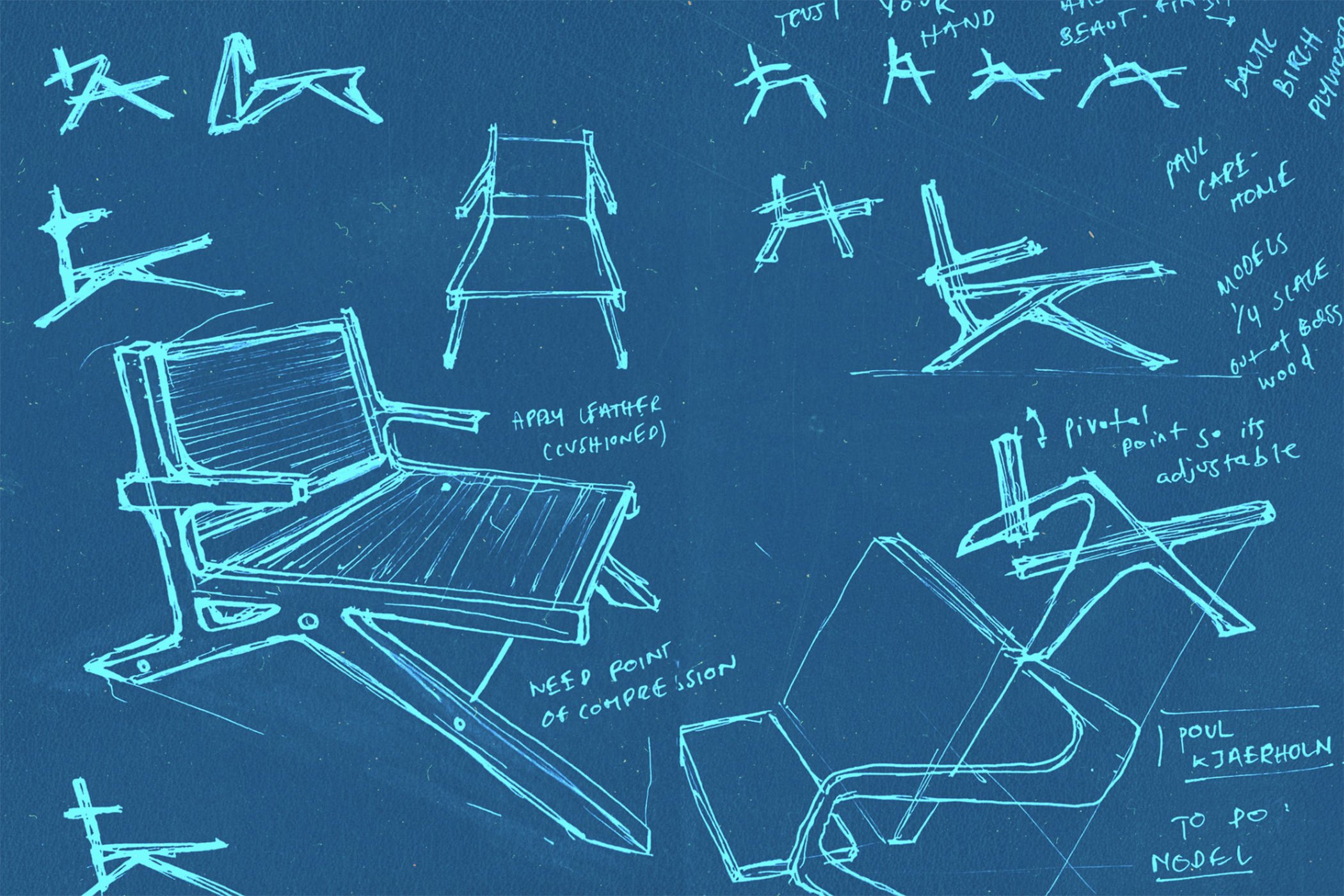 sketches of a chair design from the notebook of Orson Ophir