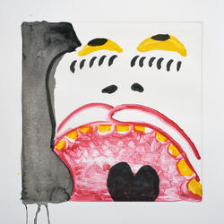 Student painting of an abstract face screaming