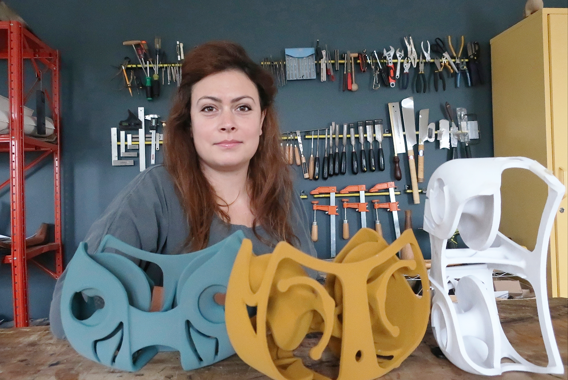 Assistant Professor Rachel Rosenkrantz in her woodshop