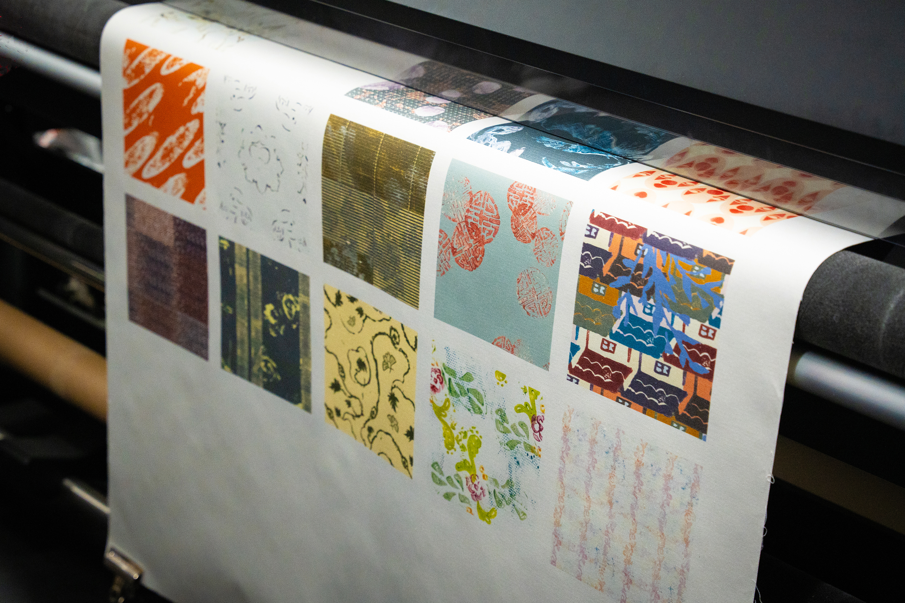 print swatches emerging from Mimaki printer