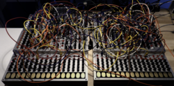a closeup of a Serge modular synthesizer